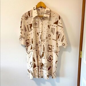 Commense Cream and Brown Patterned Casual Shirt